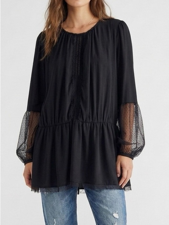 Free People Tops - Free People Soul Serene Peplum Top Black Size M Boho Chic Dark Romantic Blouse